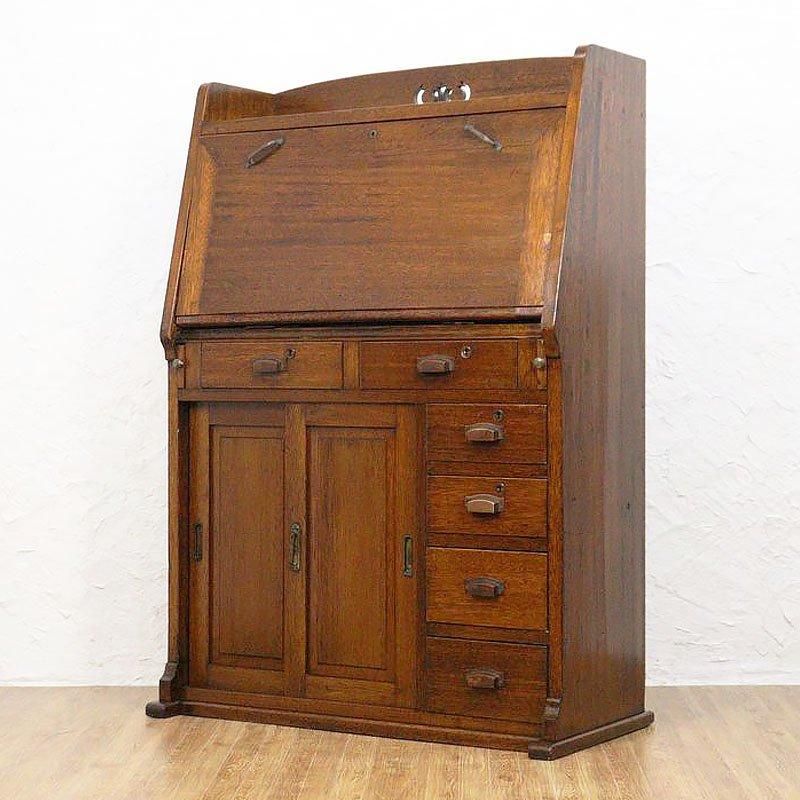 和製ライティングビューロー 簿記机 レトロモダン 収納デスク