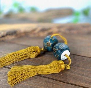 九谷焼 風鎮 掛け軸用 本金 青粒鉄線-百華園