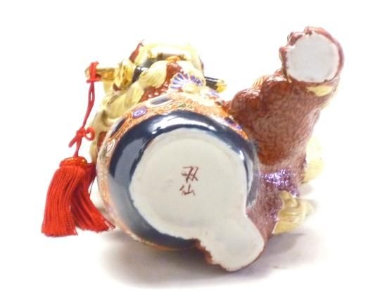 九谷焼 獅子 唐獅子 剣獅子 幸運 置物 デコ盛 茶 6号-百華園