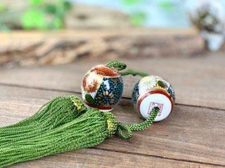 九谷焼 風鎮 掛け軸用 青粒+金花詰(傑作)-百華園