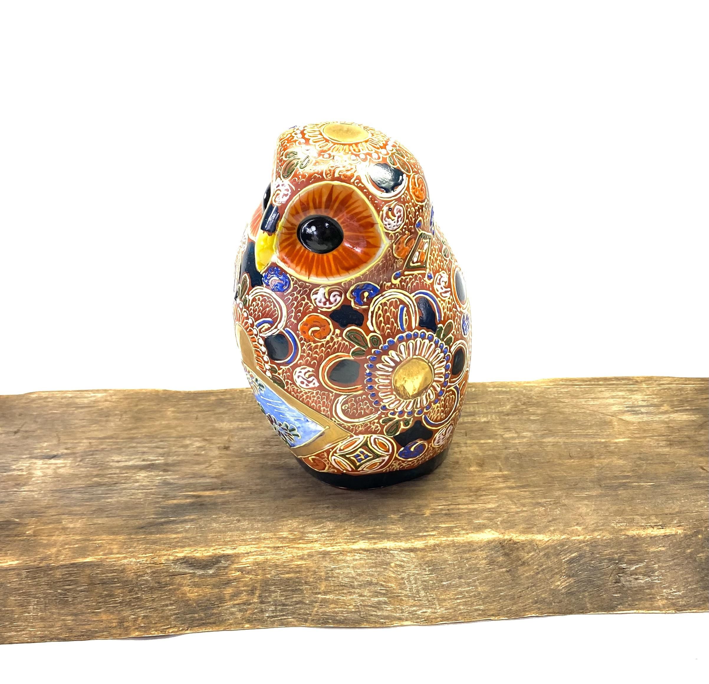 九谷焼 フクロウ ふくろう 幸運 置物 デコ盛 6号-百華園