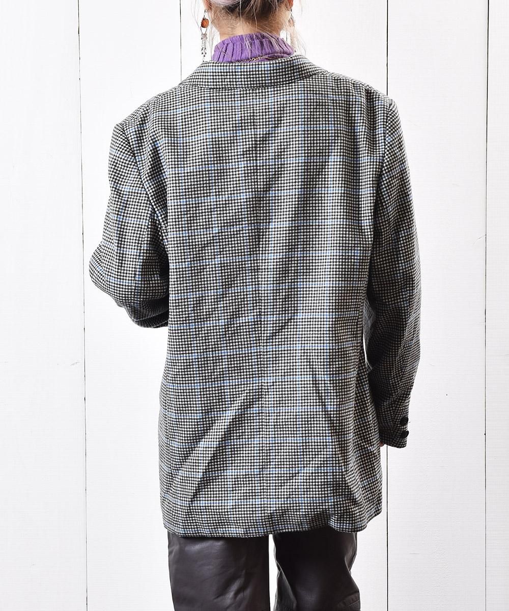 千鳥格子柄 ダブル テーラード ジャケット - 古着屋グレープフルーツ