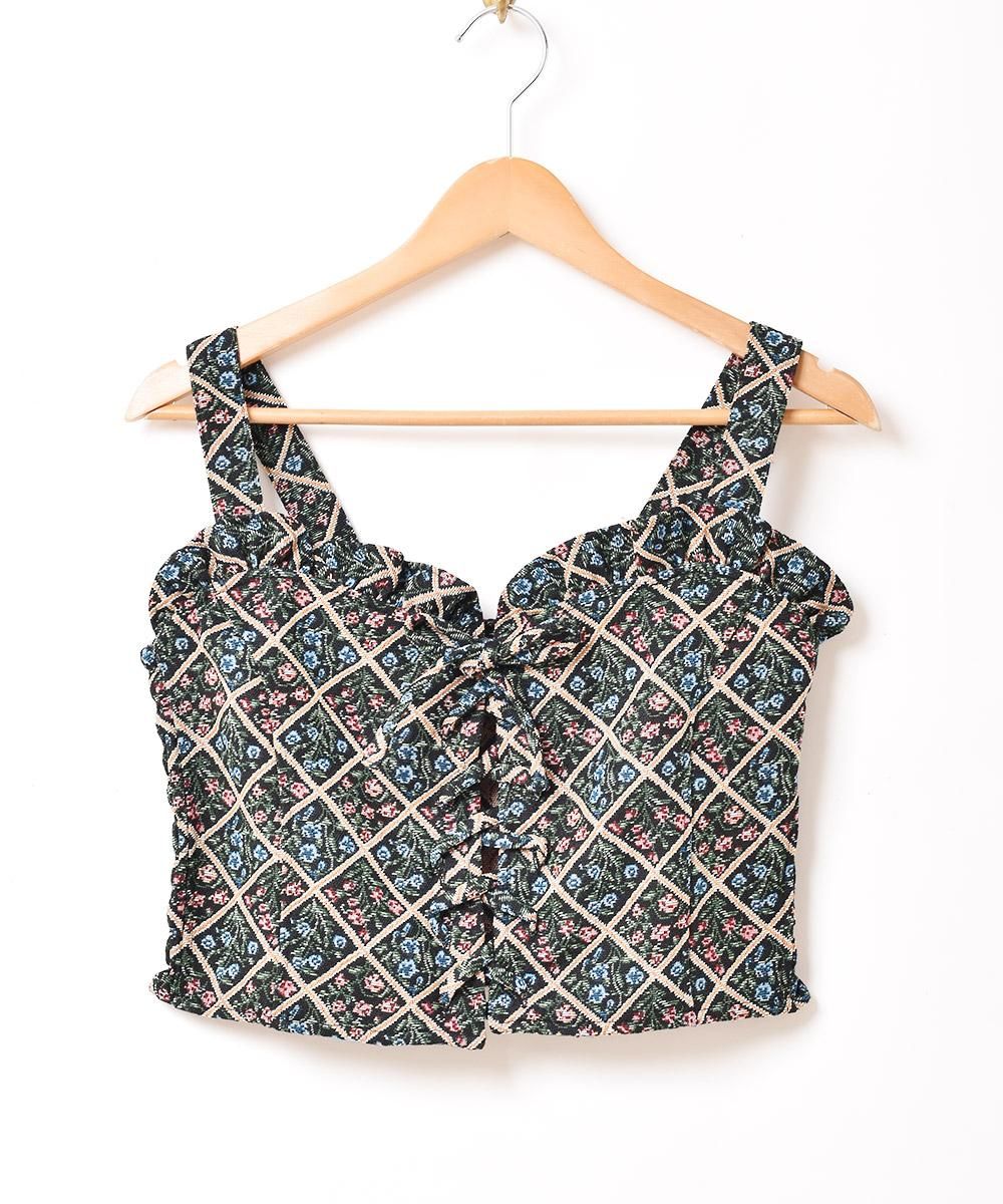 5色展開】「Emerald Motel」総柄 ジャガード織り ビスチェ ブラック