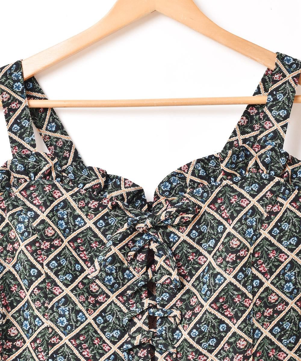 5色展開】「Emerald Motel」総柄 ジャガード織り ビスチェ ブラック