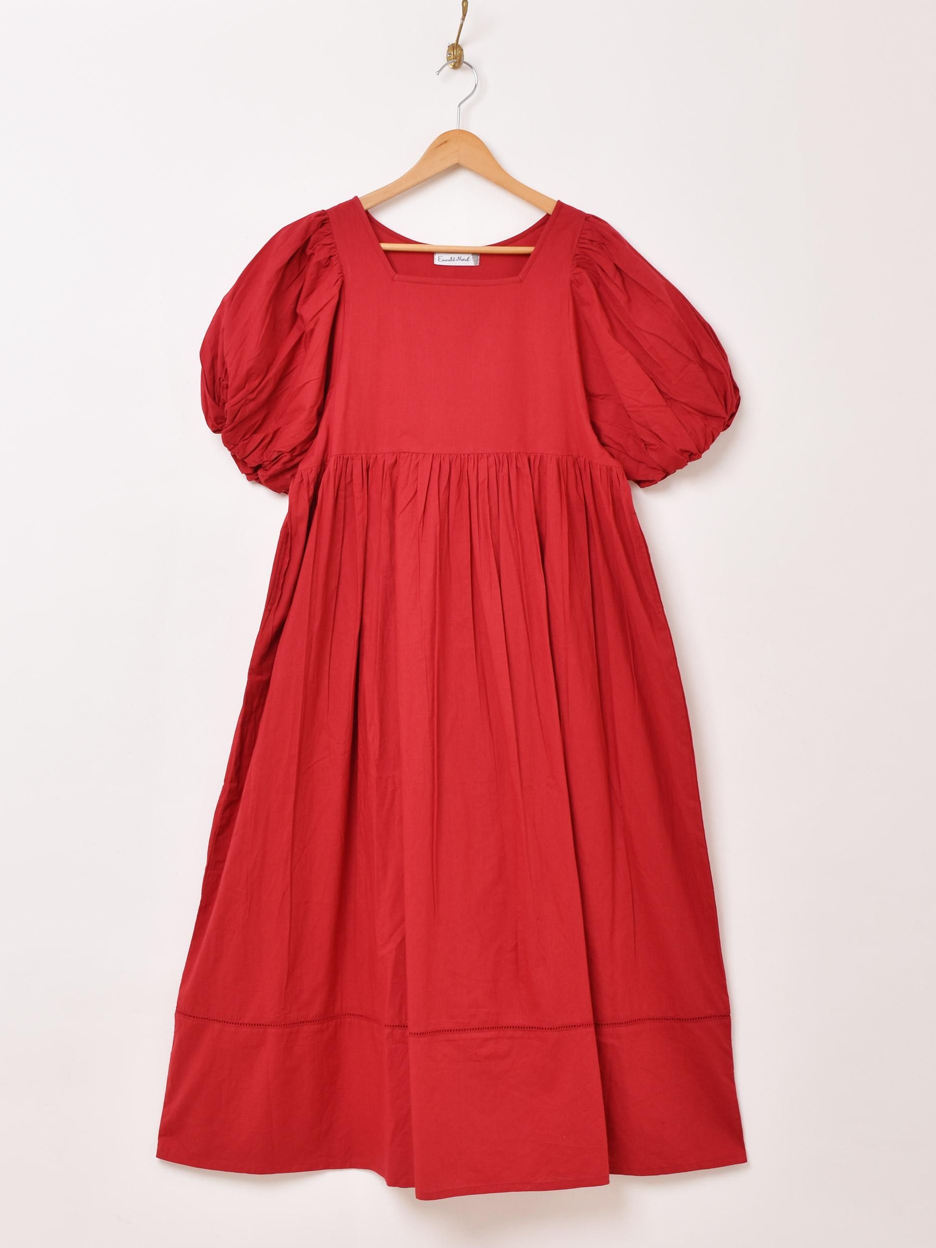 3色展開】「Emerald Motel」半袖 バルーンスリーブ ワンピース レッド