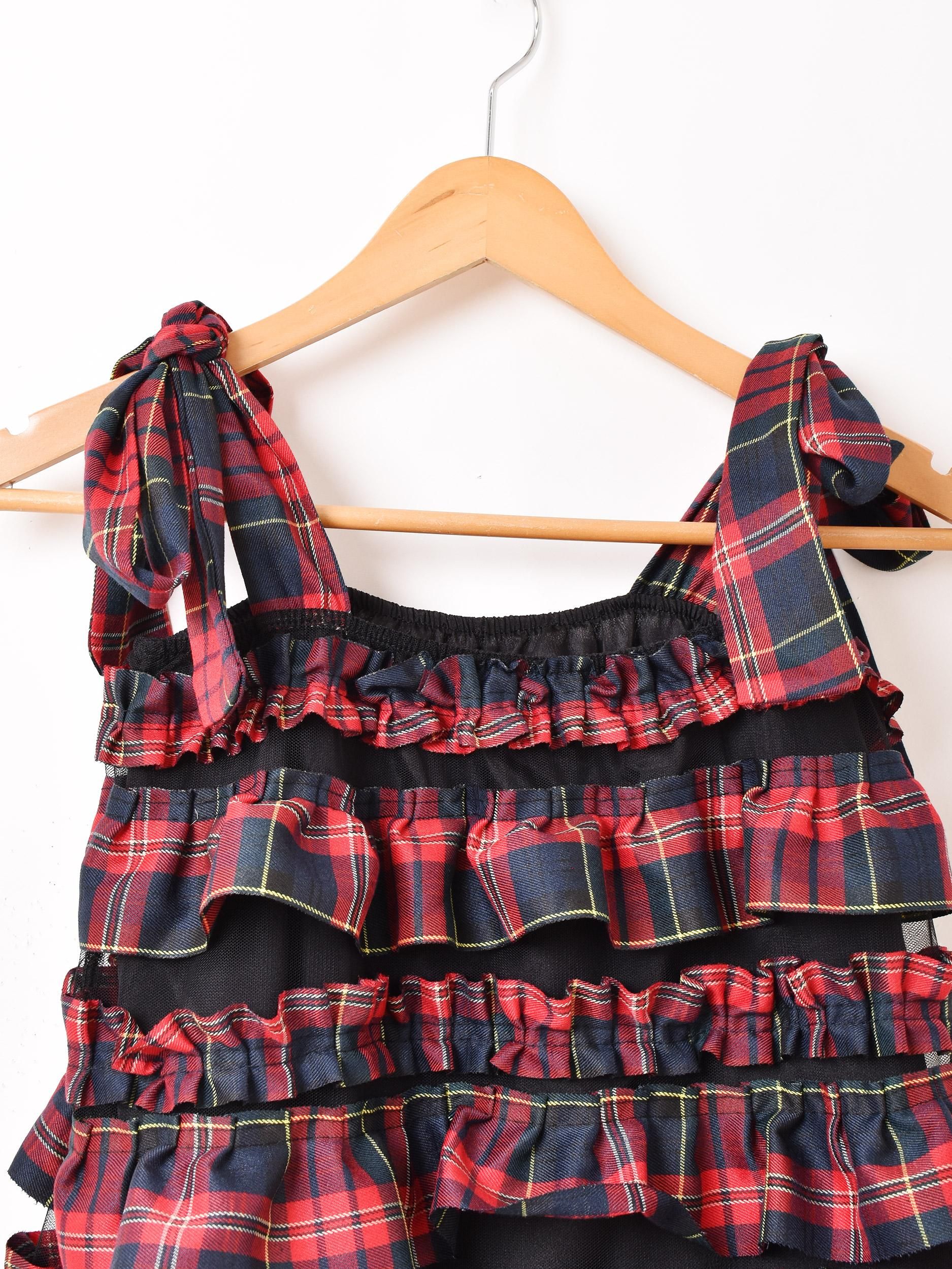Meridian」タータンチェック柄 フリル キャミソールワンピース - 古着