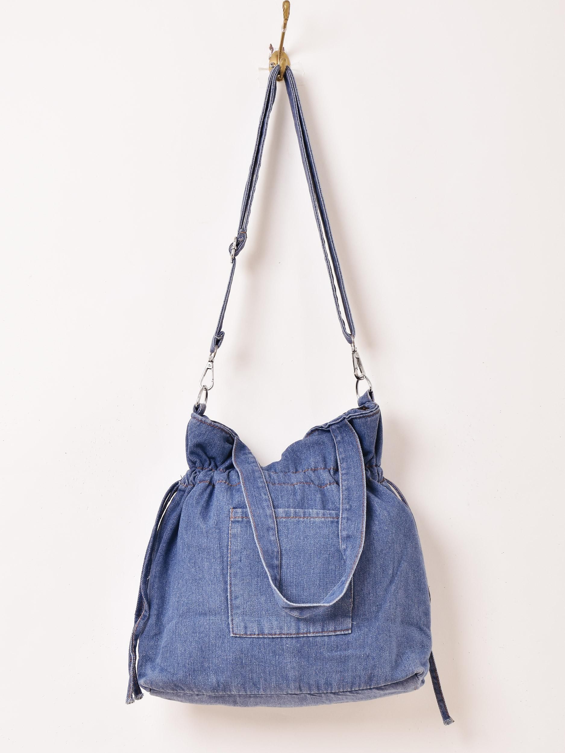 2色展開】デニム 巾着型ショルダーバッグ ライトブルー - 古着屋