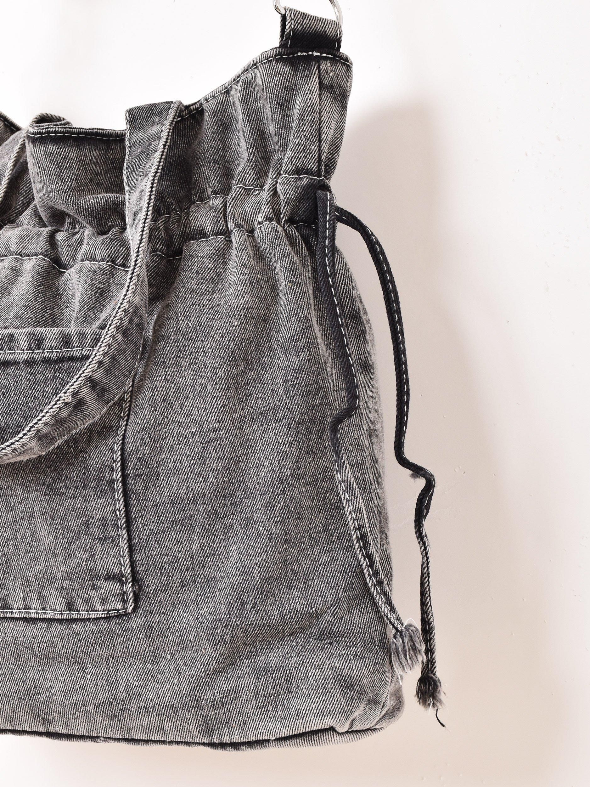 2色展開】デニム 巾着型ショルダーバッグ ブラック - 古着屋