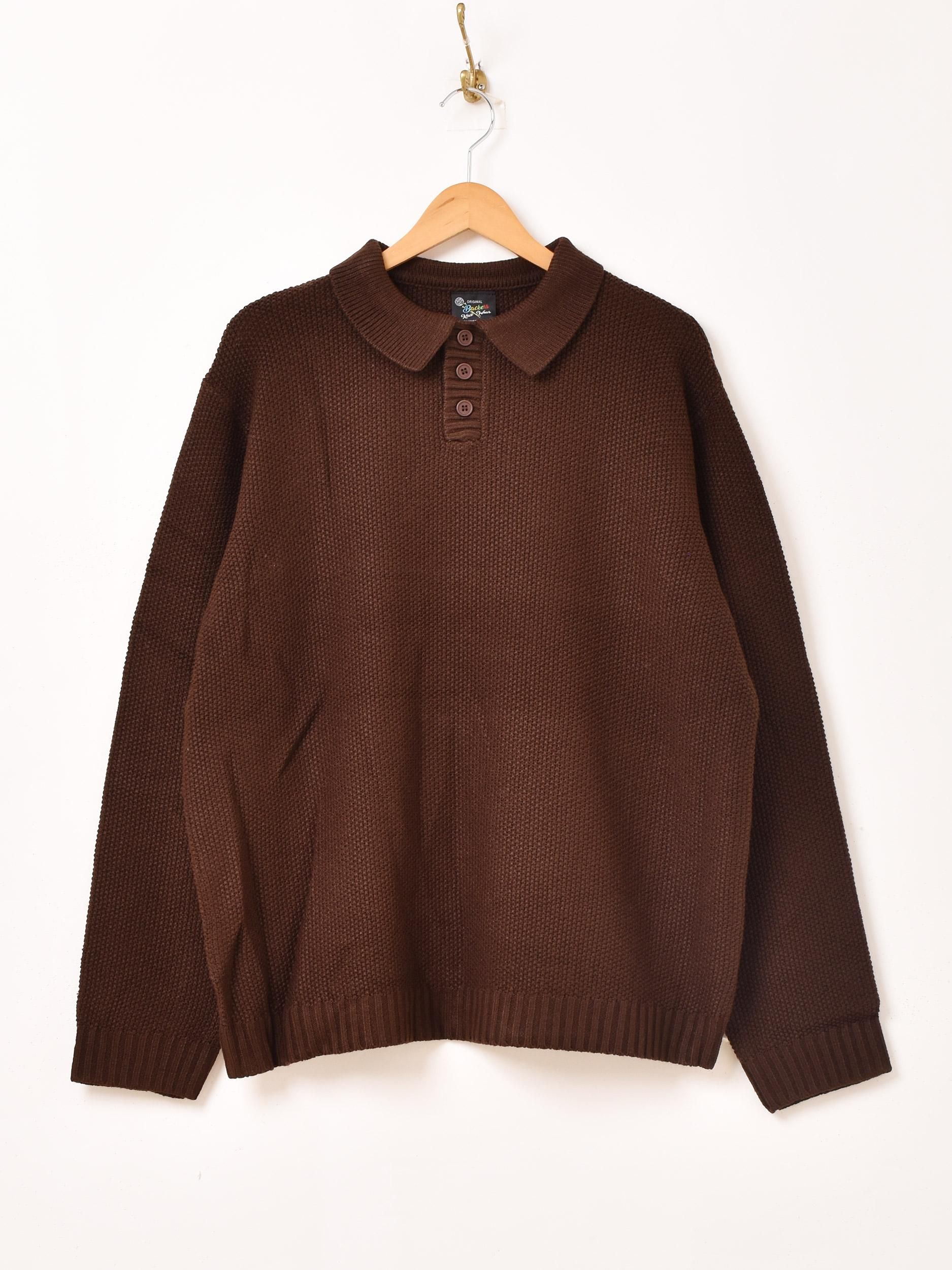 Backers 長袖ニットポロシャツ | ブラウン - 古着屋グレープフルーツ