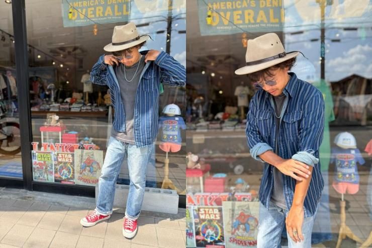 RRL(ダブルアールエルラルフローレン):インディゴ ストライプド ダブル