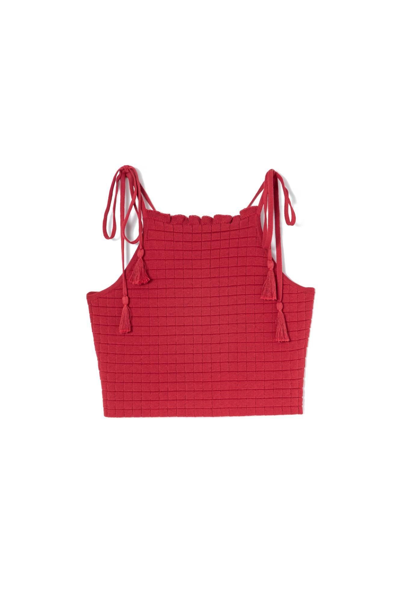 スクエアジャガードニットキャミソール（BERRY） - PINUE