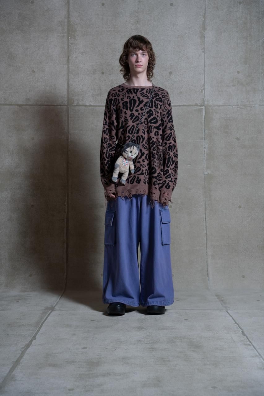 ROYロゴ総柄ダメージニット - ROY reflect overjoy