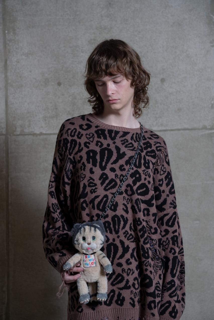 ROYロゴ総柄ダメージニット - ROY reflect overjoy