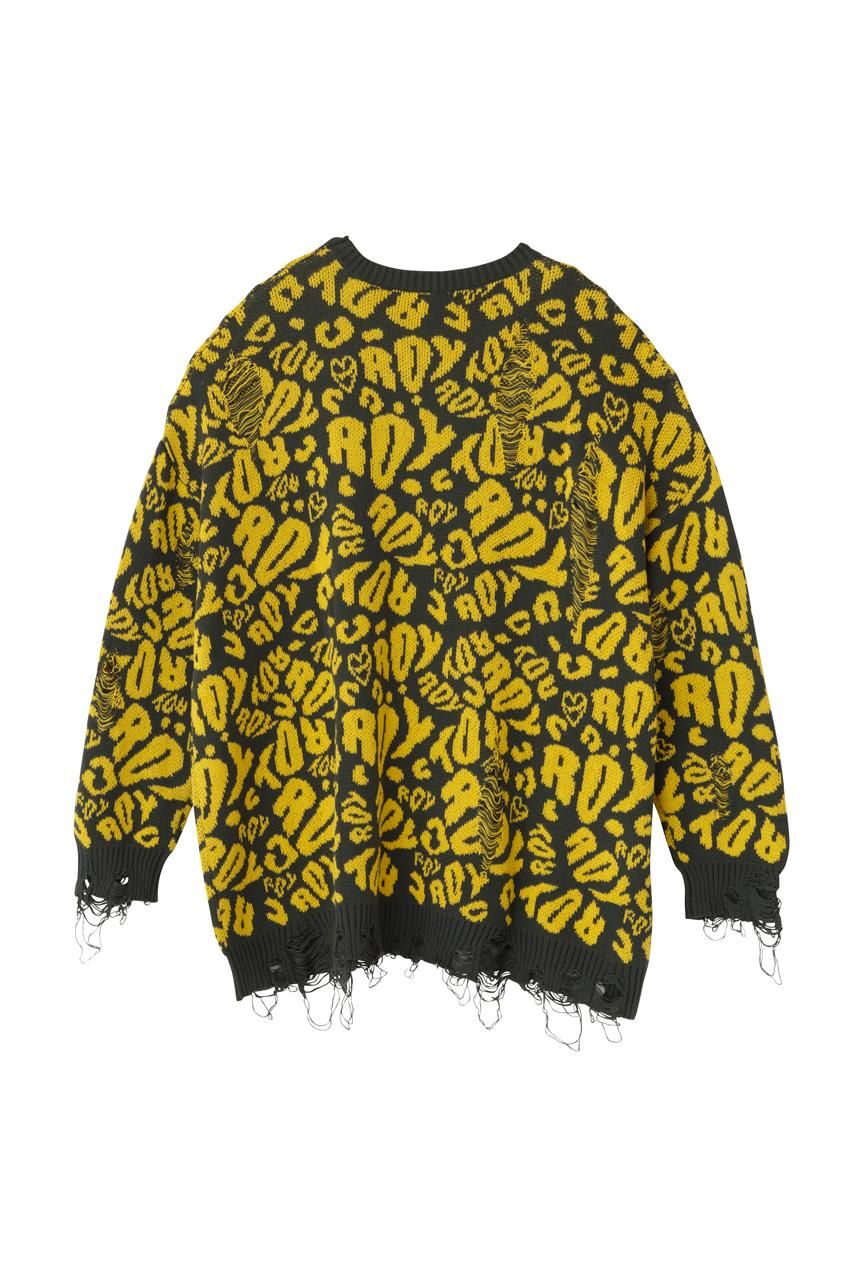 ROYロゴ総柄ダメージニット - ROY reflect overjoy