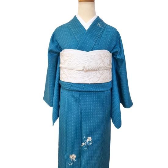 小紋 青緑 鍵 ハート - 東京着物 結鶴