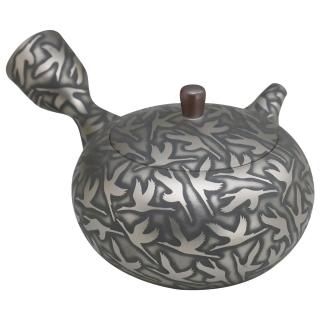 萬古焼 伝統工芸士】醉月作 金彩鶴文 急須(木箱入) - スズ木