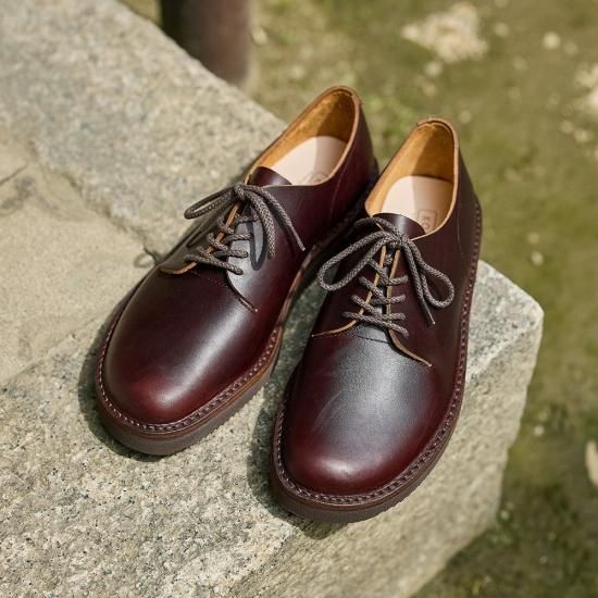 一枚革ダービー メンズ／たつのハンドワックスレザー／ブラウン