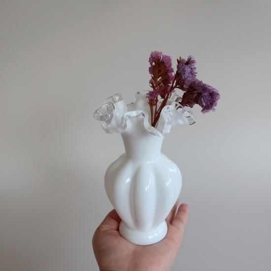 Vintage Fenton ruffle Silver Crest flower vase/ビンテージ