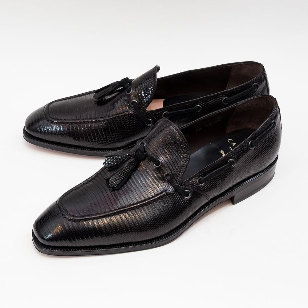 カルミナ タッセルローファー リザード ブラック サイズ7.5 - 中古革靴