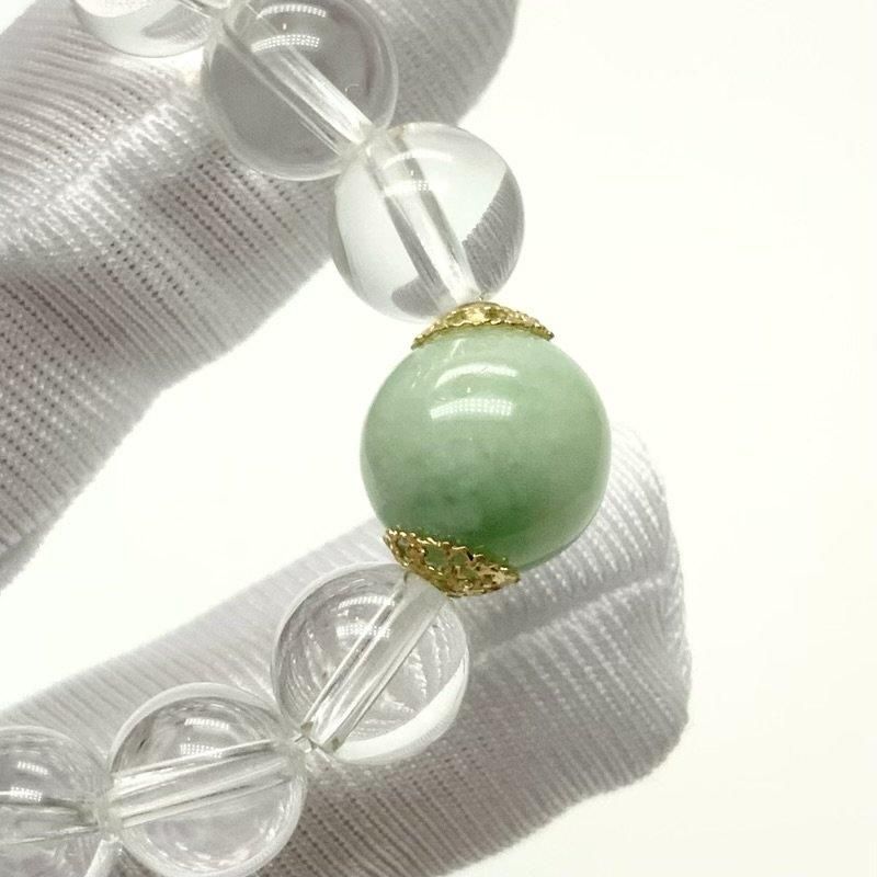 糸魚川翡翠×水晶 ブレスレット 】 国産 天然石 糸魚川翡翠 ひすい