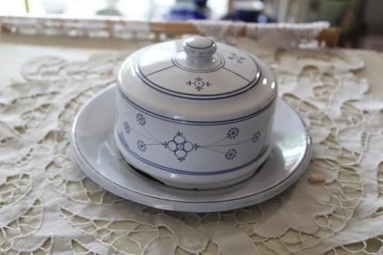 アンティーク サキソニー柄 ホーロー バターディッシュ