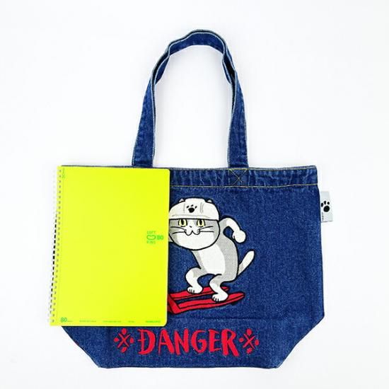 くまみね 仕事猫 デニム刺繍 B4トート ※DANGER※ バッグ