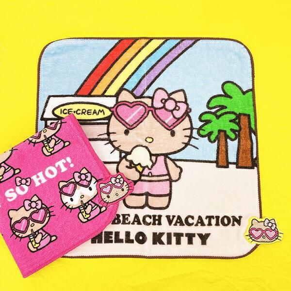 サンリオ ハローキティ 日焼け キティ 刺繍ハンドタオル アイス