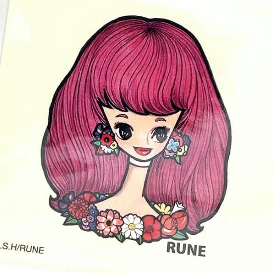 内藤ルネ ピンク髪ガール 復刻シール 文具 RUNE