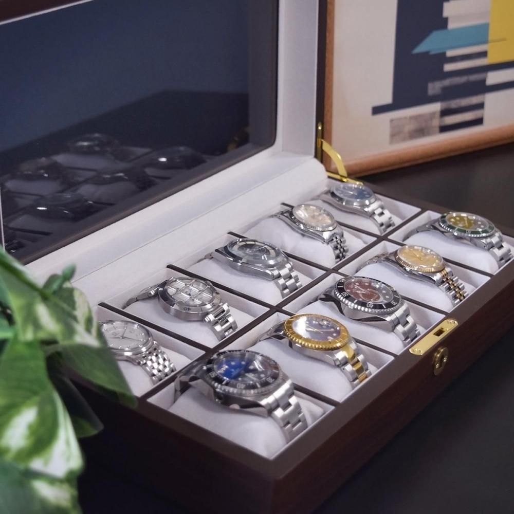 時計ケース 10本用 腕時計 収納ケース ウォルナット調 木製 高級