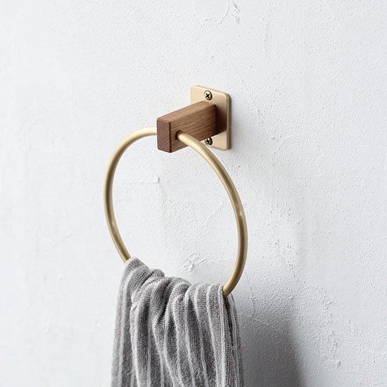 真鍮製 タオルハンガー 丸型 【日本製】 天然木 × 真鍮 タオルリング