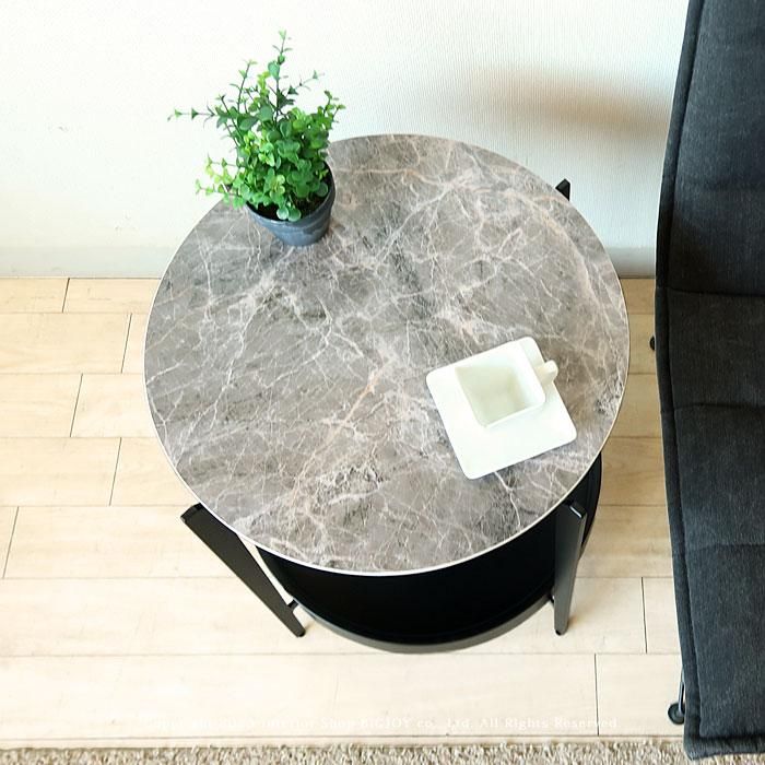 サイドテーブル 大理石風のセラミック天板 ソファサイドテーブル 丸