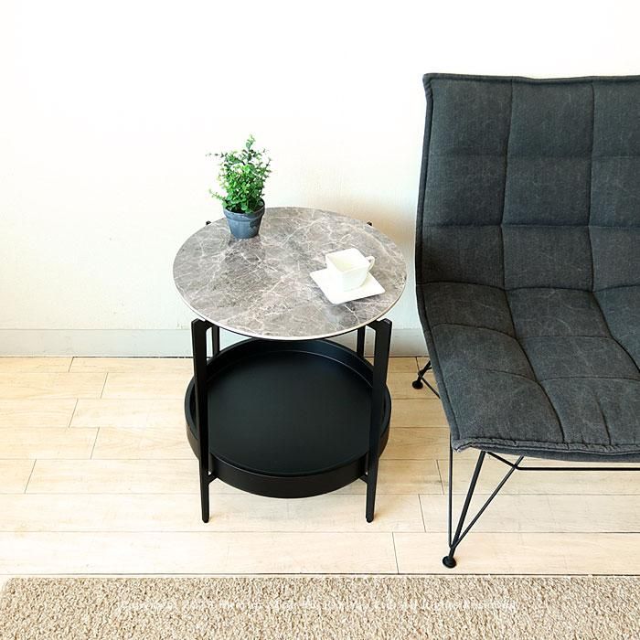 サイドテーブル 大理石風のセラミック天板 ソファサイドテーブル 丸