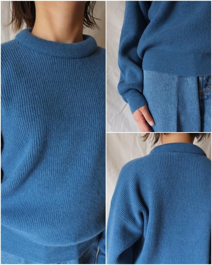 Cristaseya：PADDED COLLAR CASHMERE SWEATER - BLUE - ORANN ONLINE SHOP