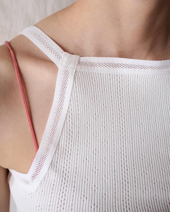 FUMIKA UCHIDA： EYELET RIB STITCH CAMISOLE - OFF WHITE - ORANN