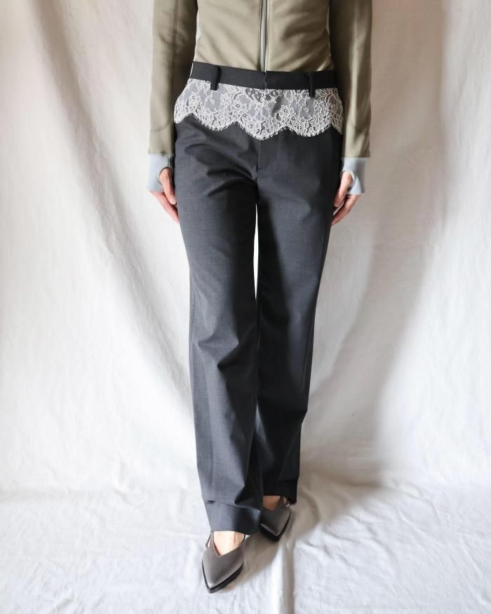 FUMIKA UCHIDA： SUITING LACE WAIST PANTS - CHL/WHITE - ORANN