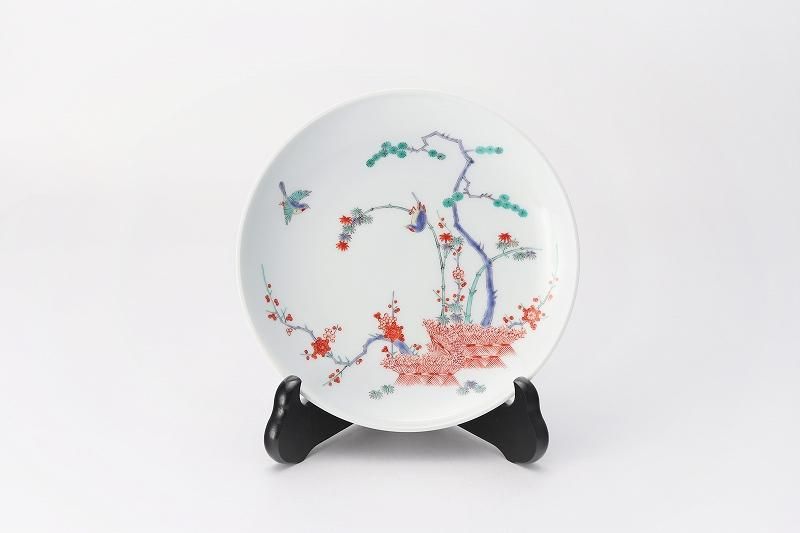 柿右衛門窯 松竹梅鳥文縁立6寸額皿