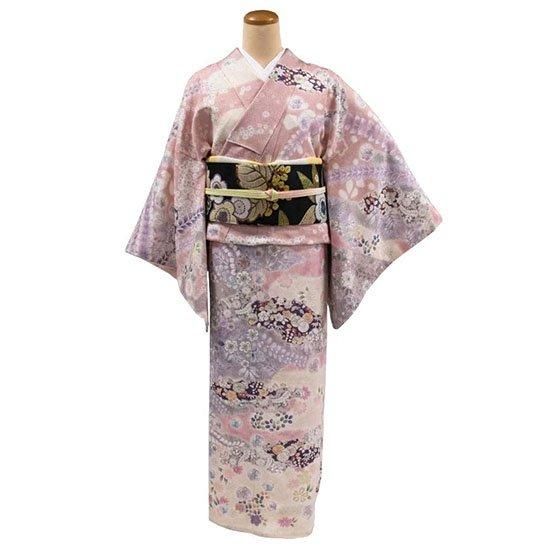 辻が花調訪問着（淡いピンクと灰桜の辻が花調）/お仕立て済み（袷仕立て）