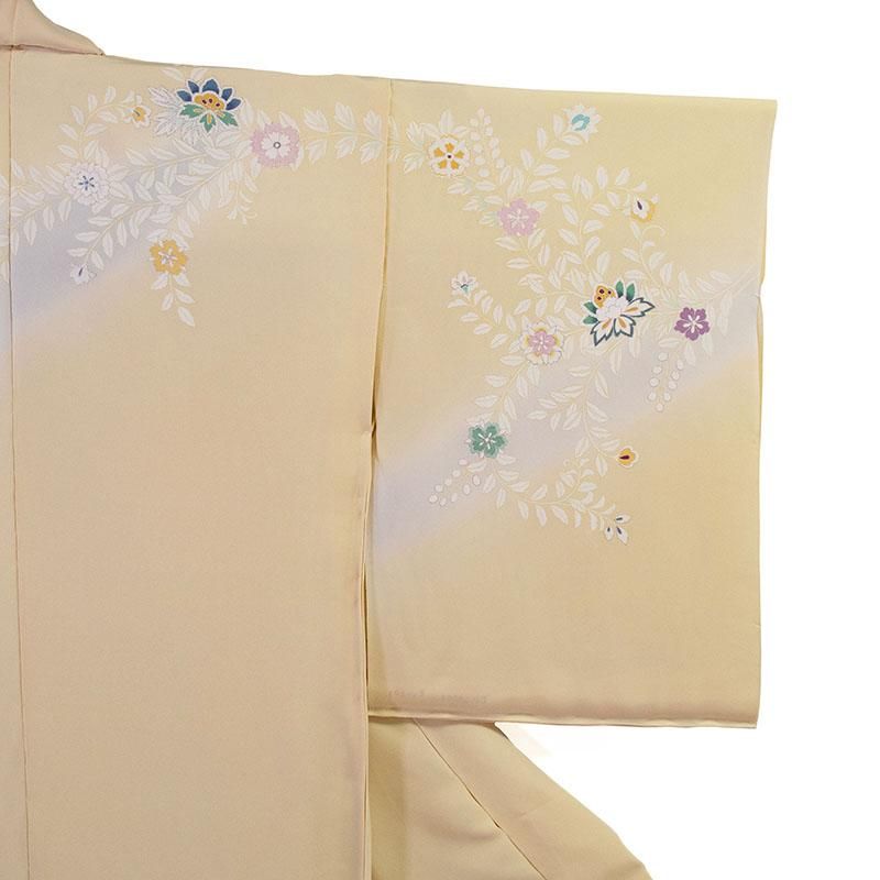 友禅訪問着 クリーム 唐花模様/仮絵羽