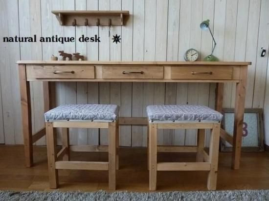 ワークデスク 作業台 長机 引出し3杯 アンティーク デスク 150 - クキの木