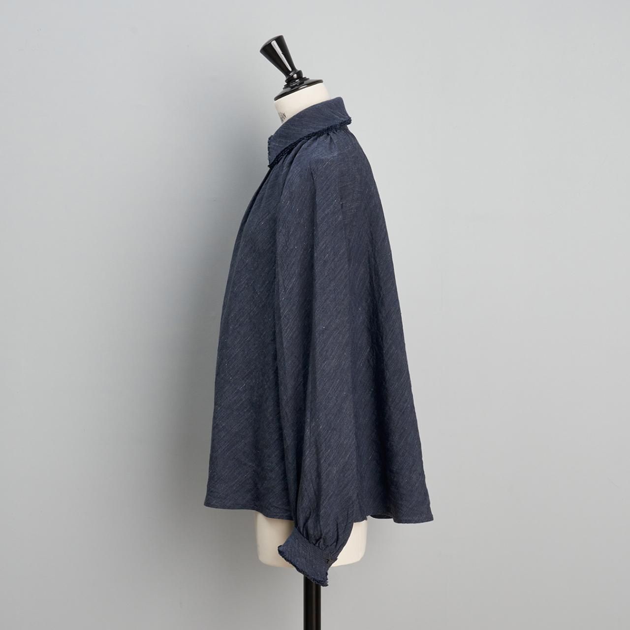 yunahicaリネンフリルブラウスインディゴ - Pale Jute