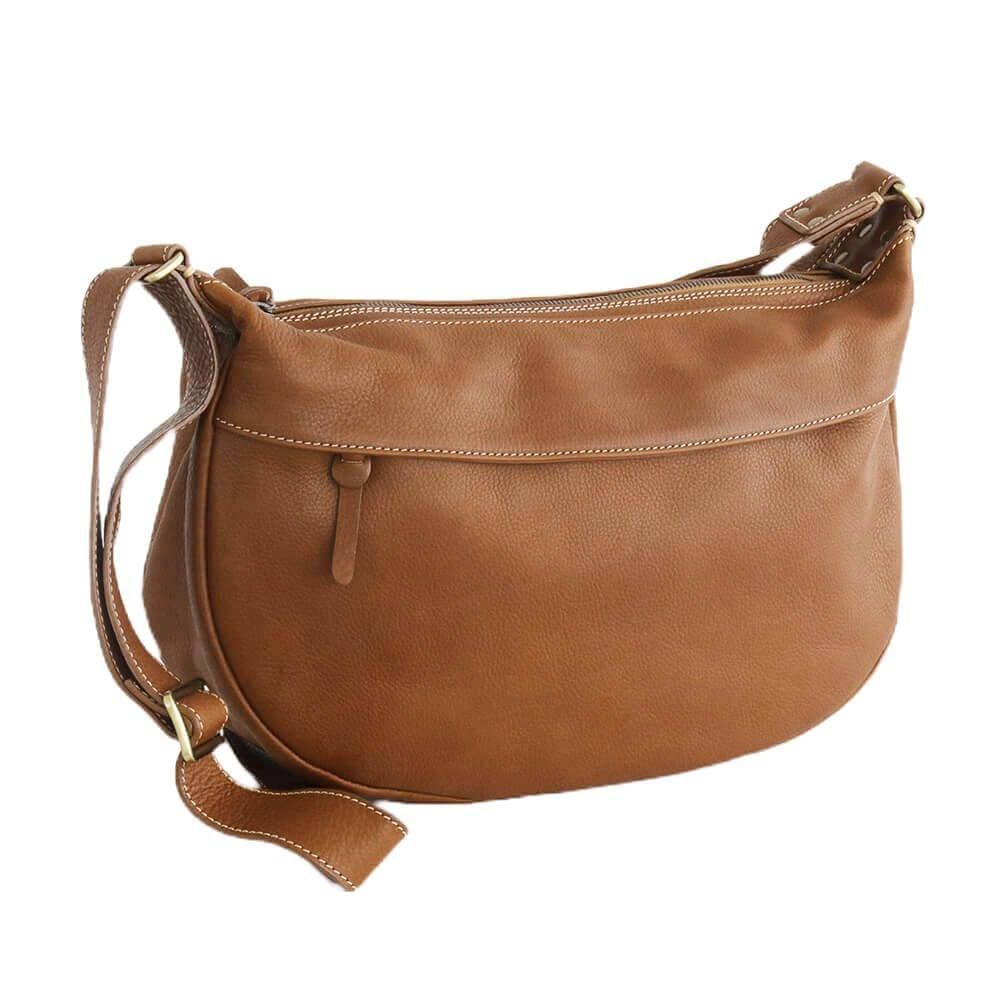 本牛革斜め掛けレザーショルダーバッグ banana キャメル | アジアの手