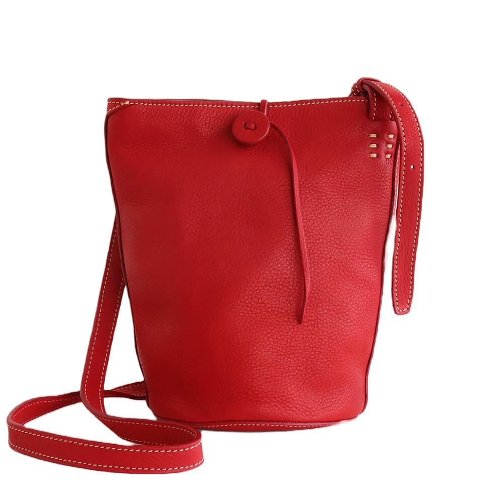 本牛革斜め掛けレザーショルダーバッグ hana レッド | アジアの手仕事
