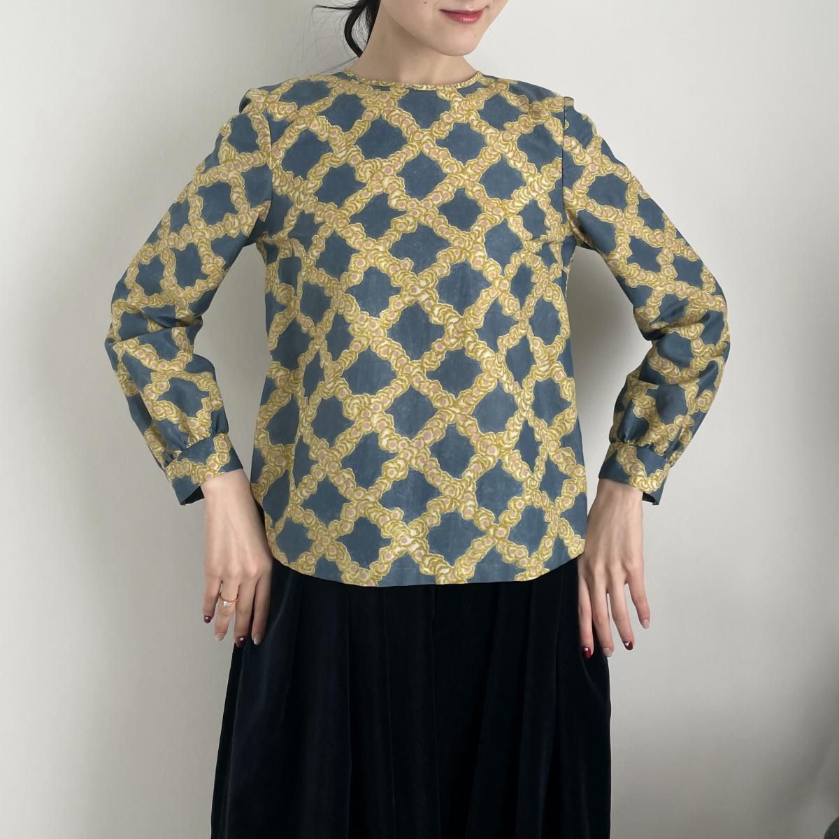 mina perhonen petal check（ペタルチェック）後ろボタンコットン