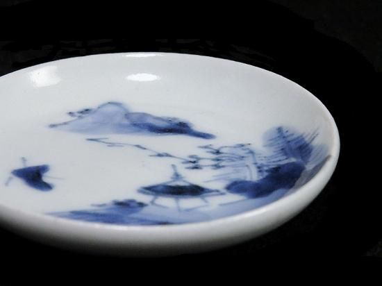 古伊万里 染付 山水に東屋の図 豆皿