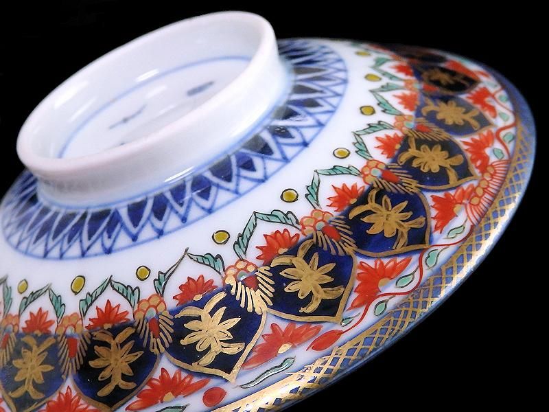 古伊万里手描き江戸期江戸時代幕末骨董品龍の図蓋付き飯碗5客