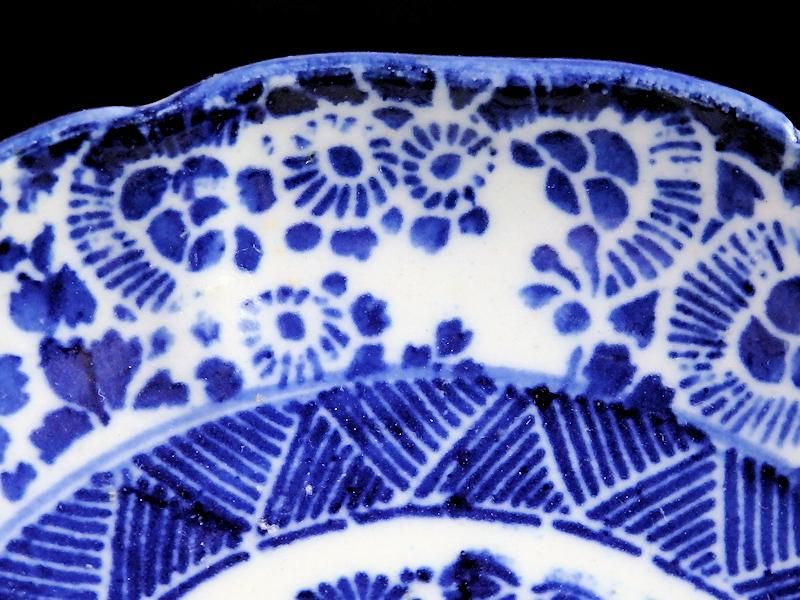 伊万里 ベロ藍 型刷印判 花に松竹梅図 小膾皿 5客セット