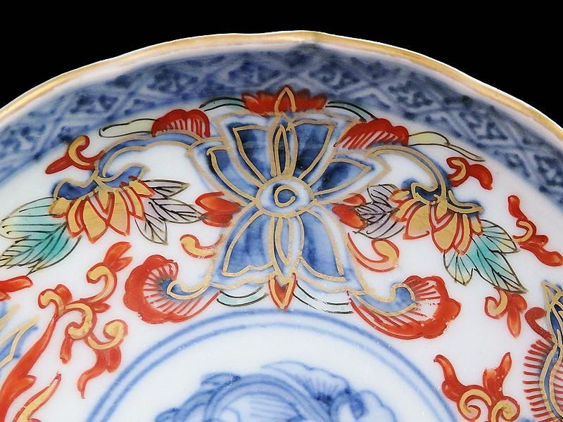 古伊万里 金襴手 鳳凰に花図 4寸皿 5枚セット