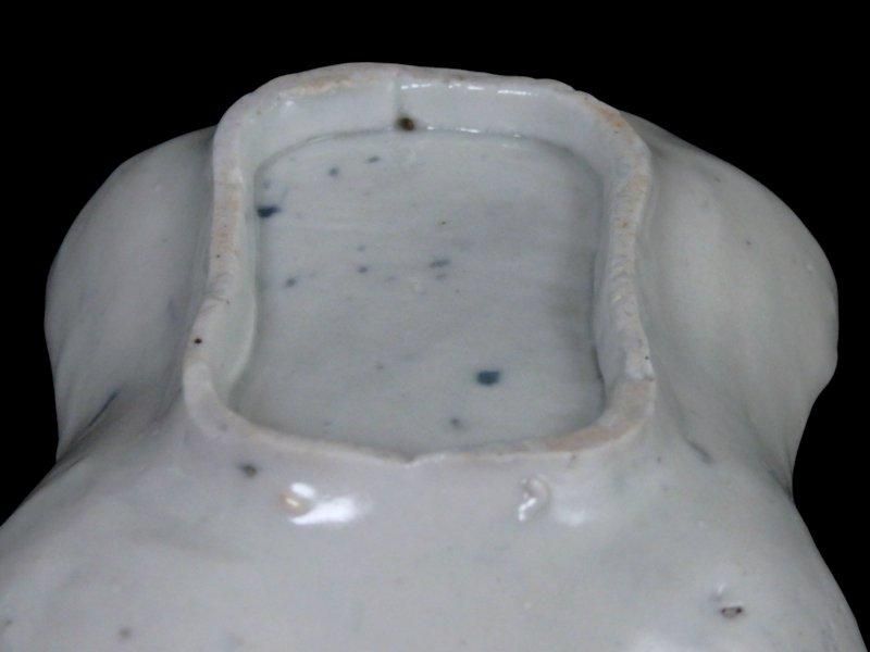 古伊万里 染付 型刷印判 松葉に幾何学文様図 糸巻形変形皿 江戸期