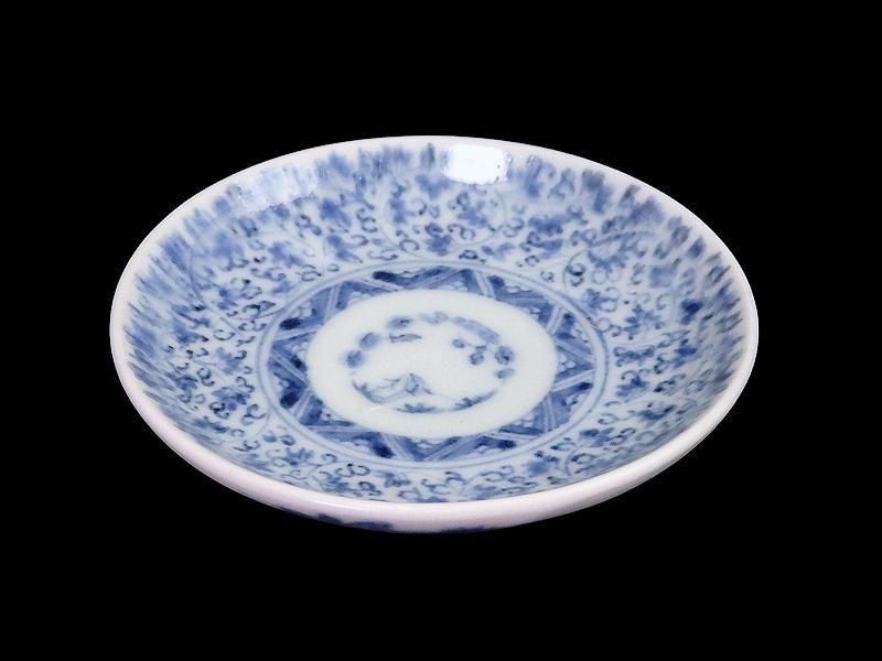 古伊万里 染付 微塵唐草 萩唐草図 豆皿