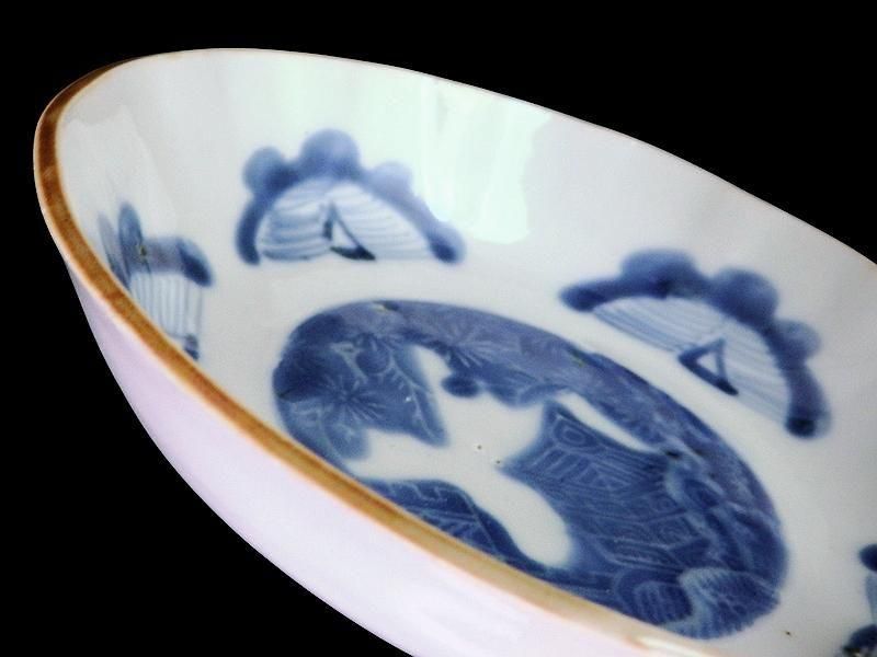 古伊万里 染付 松に東塔 蝶図 膾皿 2枚セット